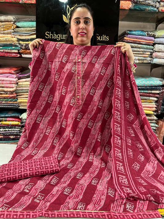 Wine Cotton Unstitched Salwar Suit