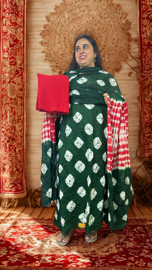 Bandhni pure cotton unstitched suit with tie-dye dupatta by Shagun Punjabi Suits