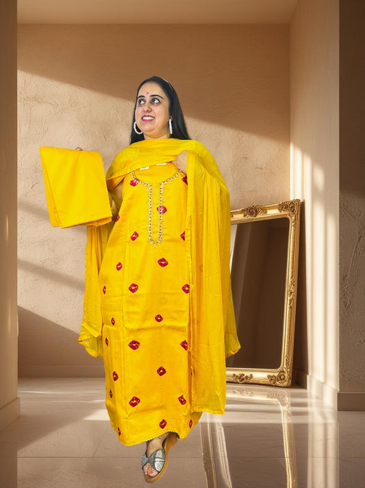 Cotton top and bottom with lightweight chiffon dupatta – flatlay”