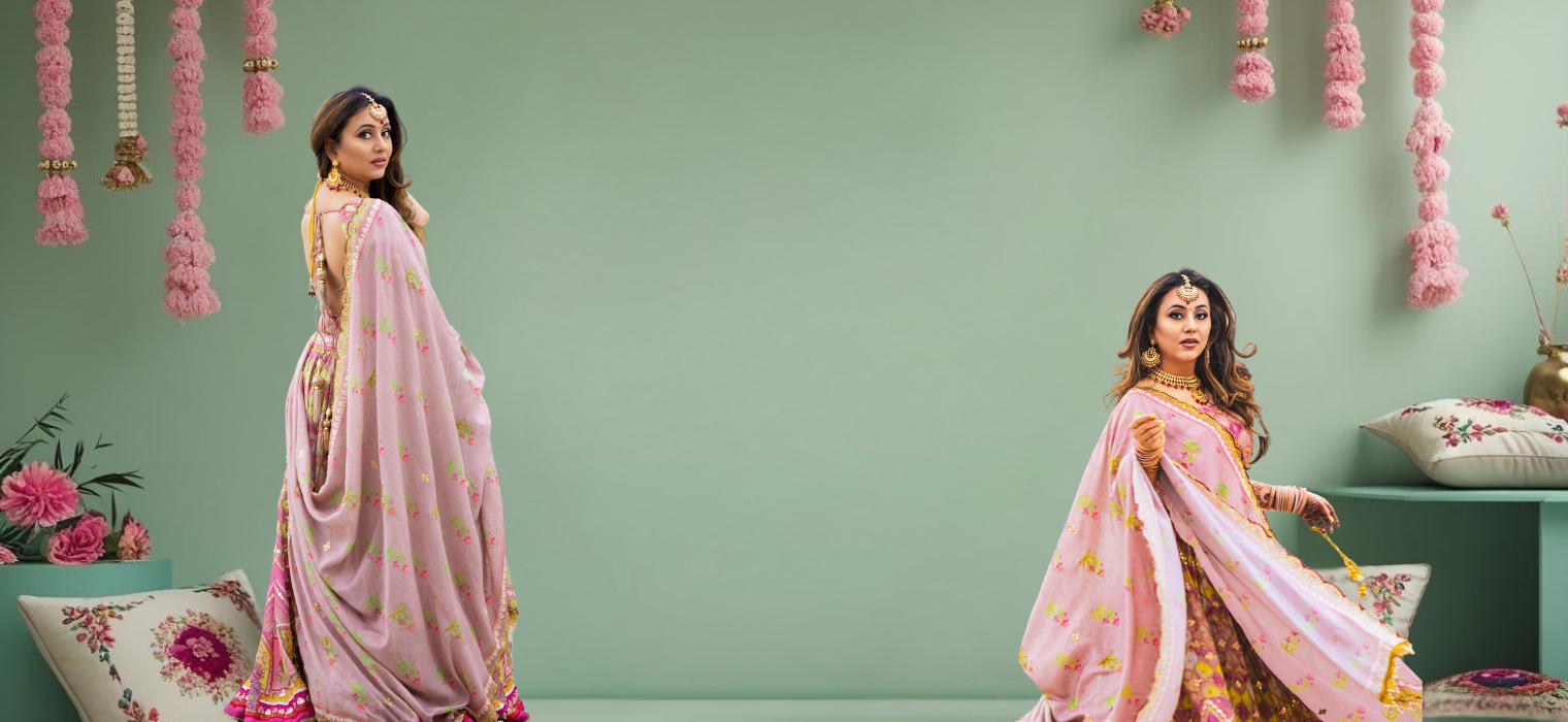 Indian women in festive Punjabi outfits in a premium setup