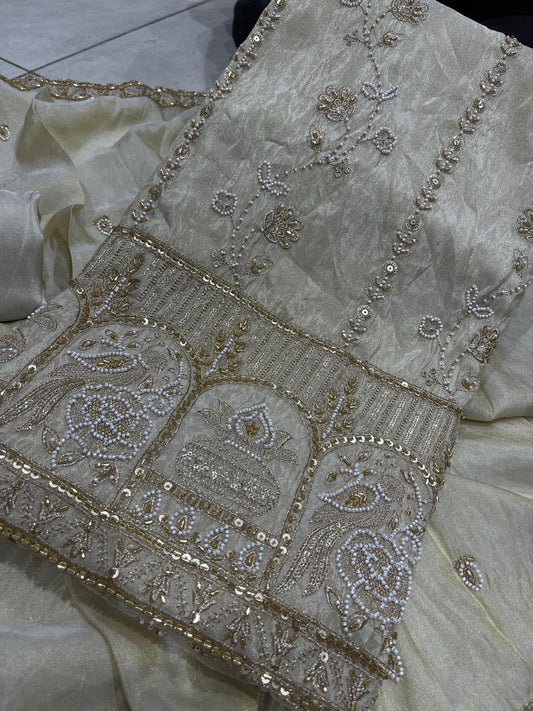 Shimmer suit with heavy finish and cutwork shimmer dupatta